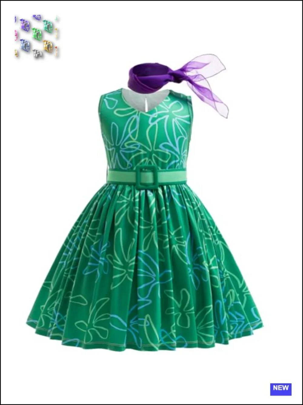Girls Green Disgust Costume Kids Halloween Cosplay Dress 3-10Y with Wig